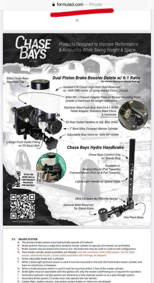 Chase Bays デュアル ピストン ブレーキ ブースター デリート、ボルトオン 6:1 ペダル比 |トヨタ/レクサス/ダットサン複数台(CB-DBBE-MK)