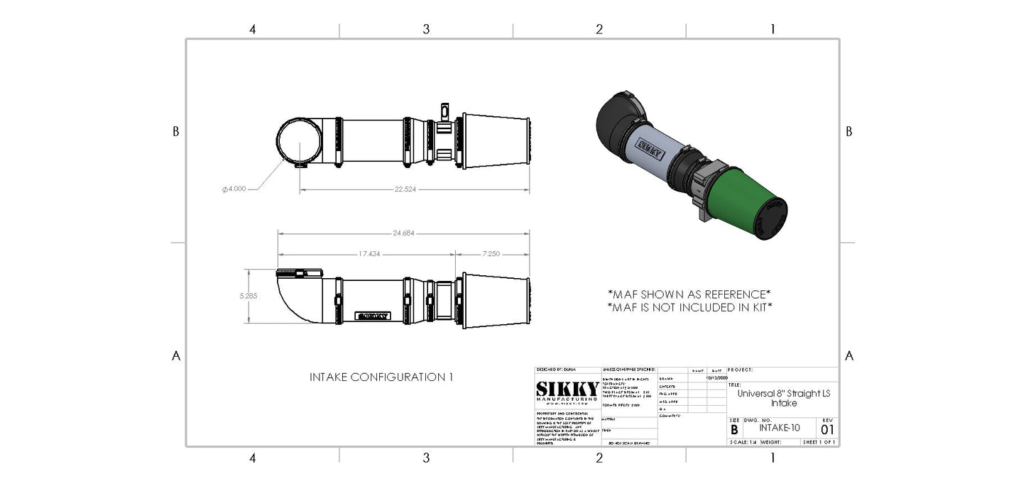 Sikky Manufacturing - 汎用 LS1スワップ エアインテーク システム - ストレートデザイン (SM-Intake-10)