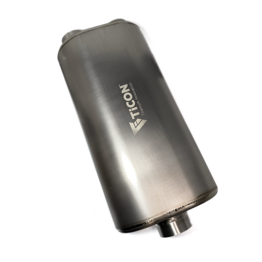 Ticon チタン オーバルマフラー センターイン/デュアルアウト 入口/出口2.5インチ(約64mm) 全長17インチ(約432mm)
