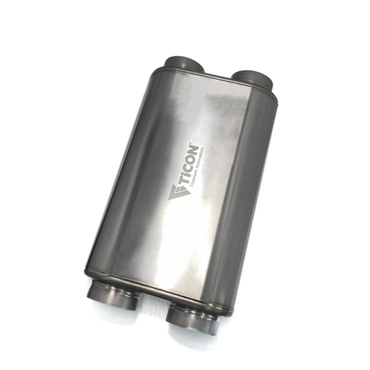 Ticon チタン 薄型オーバルマフラー デュアルイン/デュアルアウト 3インチ(約76mm) 全長17インチ(約432mm) マット仕上げ
