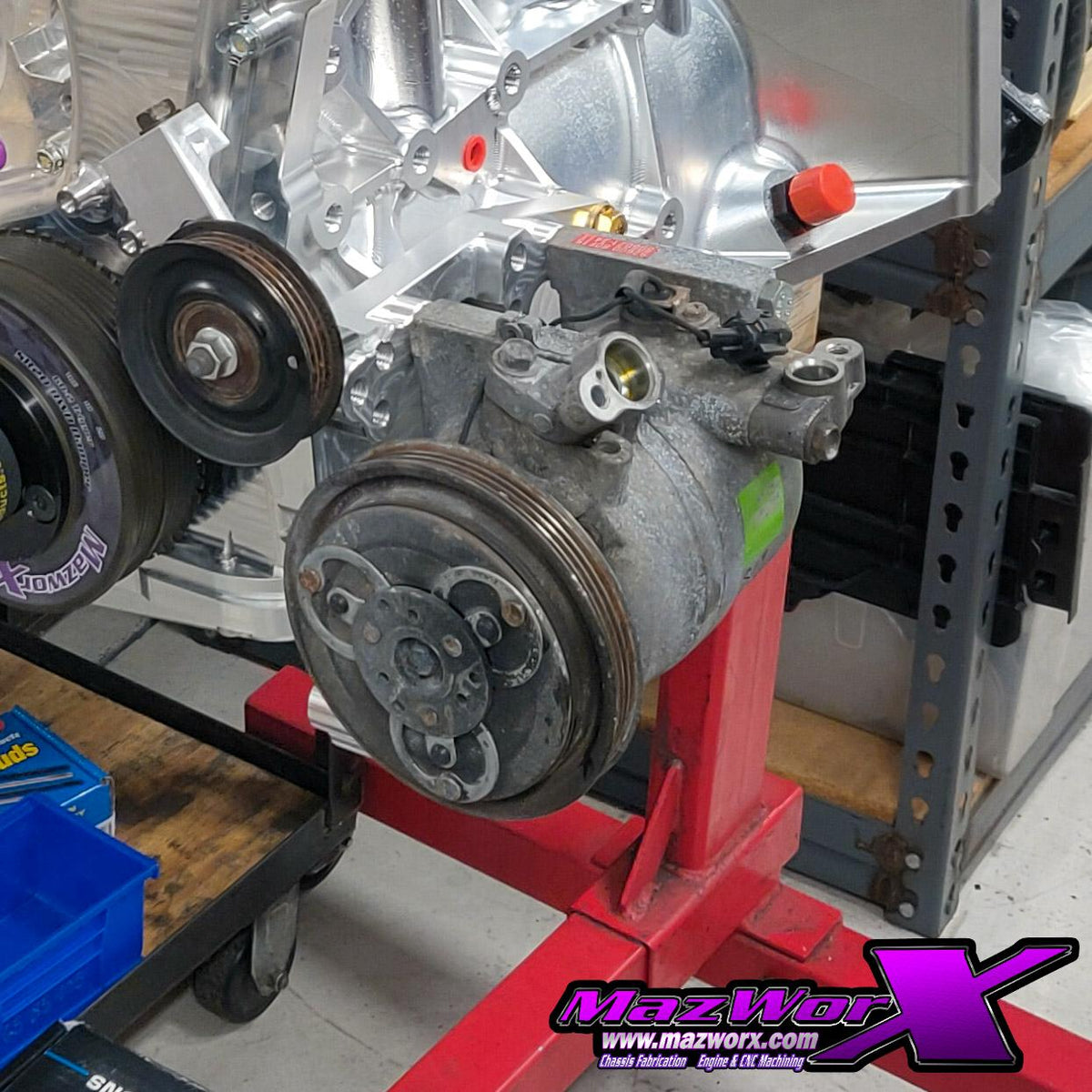 Mazworx - SR20 FR車用(縦置きエンジン) ビレットエアコンコンプレッサーブラケットキット (11910-SR20-K)
