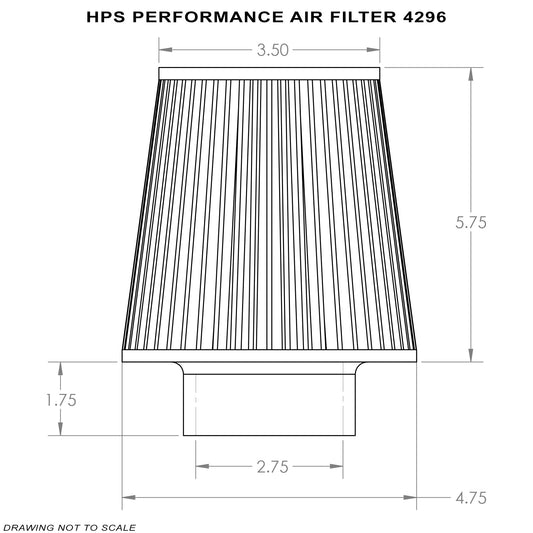 HPS エア フィルター 内径 2.75インチ(70mm)、エレメント長 5.75インチ(127mm)、全長 7.5インチ(190mm)