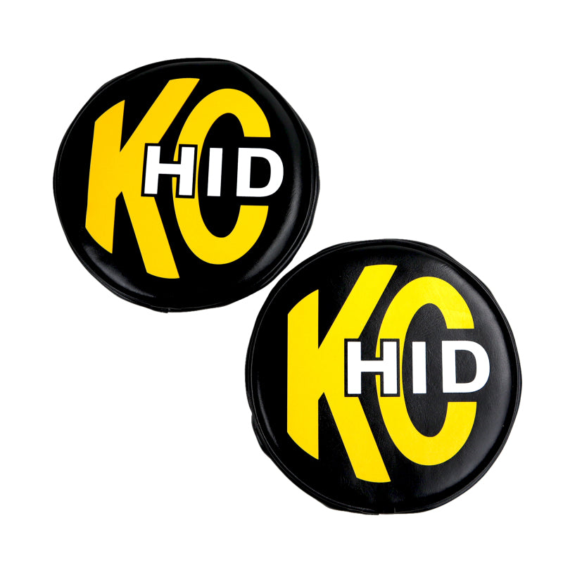 KC HiLiTES 8インチ 丸型ソフトカバー HID（ペア） - ブラック イエローブラッシュ KCロゴ付き
