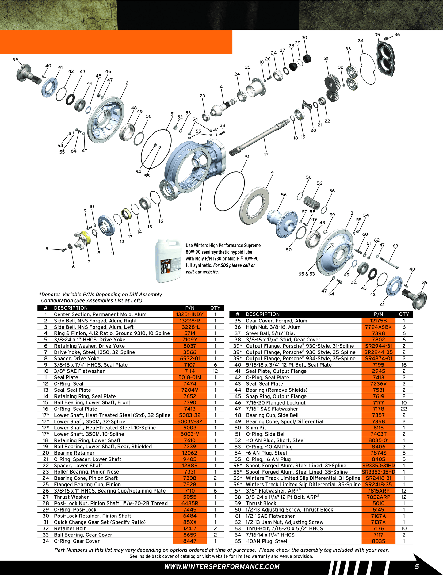 Winters Performance - 10インチ クイックチェンジデファレンシャル用 補修交換用 35スプライン スプール (SR3353-35HD)