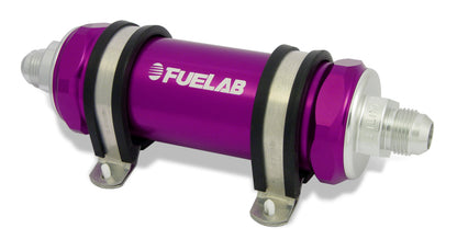 Fuelab 828 インライン燃料フィルター ロング -6ANイン/アウト 10ミクロン ファブリック - パープル