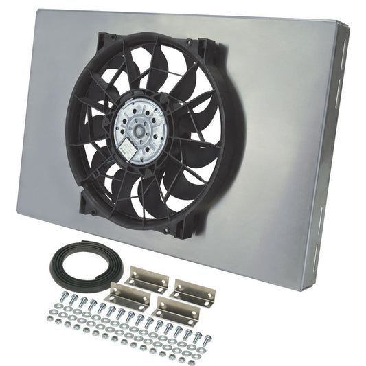 Derale HO ラジエーター 14 インチ電動ファン - プル - 2100 CFM - 12V - カーブブレード - 23-7/16 x 15-7/16 インチ - 厚さ 2-3/4 インチ - アルミニウムシュラウド