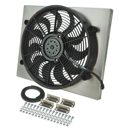 Derale HO ラジエーター 17 インチ電動ファン - プル - 2400 CFM - 12V - カーブブレード - 21 x 16-3/4 インチ - 厚さ 3 インチ - アルミニウムシュラウド