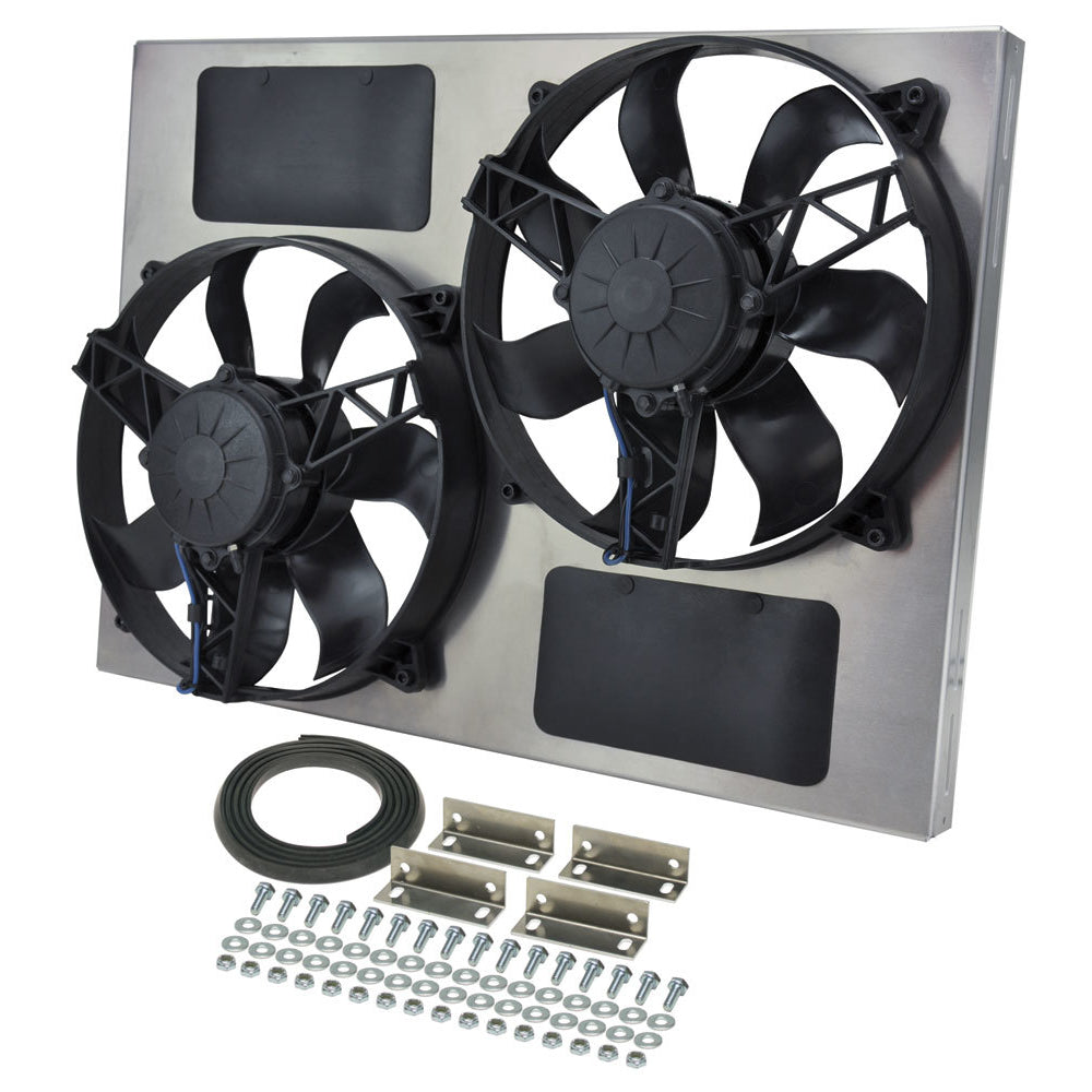 Derale HO ラジエーター デュアル 11 インチ電動ファン - プル - 3750 CFM - 12V - カーブブレード - 24 x 17 インチ - 厚さ 4-1/2 インチ - アルミニウムシュラウド