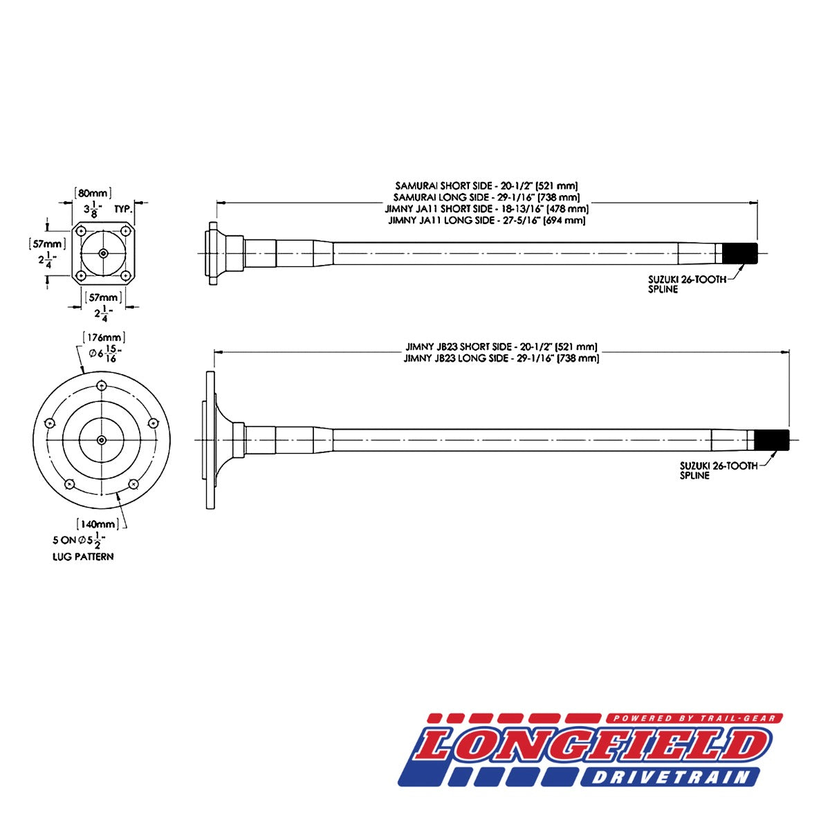 Longfield リアアクスルシャフト クロモリ（左右ペア）ジムニー JB23用