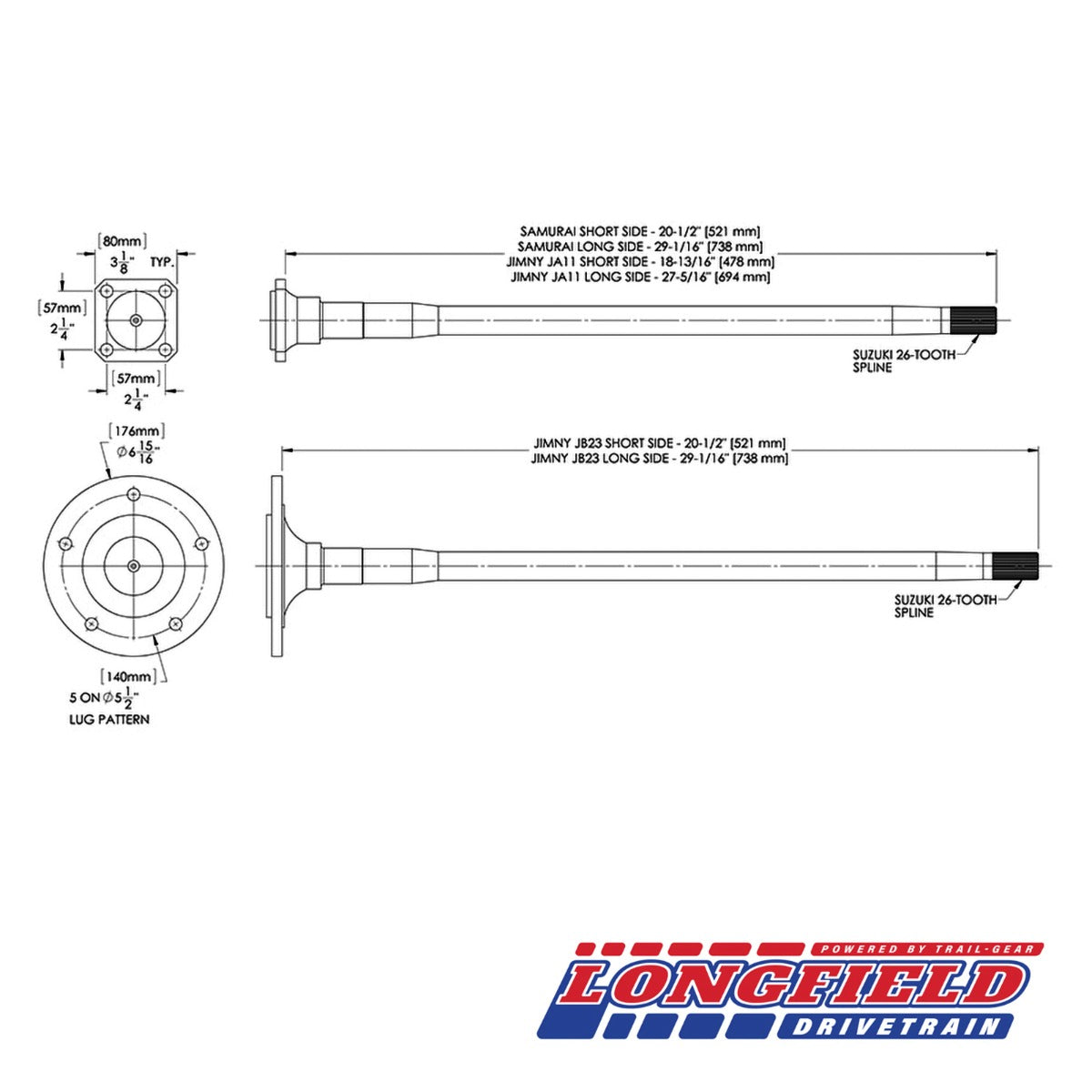 Longfield リアアクスルシャフト クロモリ（左右ペア）サムライ用