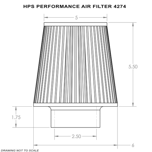 HPS エア フィルター 内径 2.5インチ(63mm)、エレメント長 5.5インチ(140mm)、全長 7-1/4インチ(184mm)