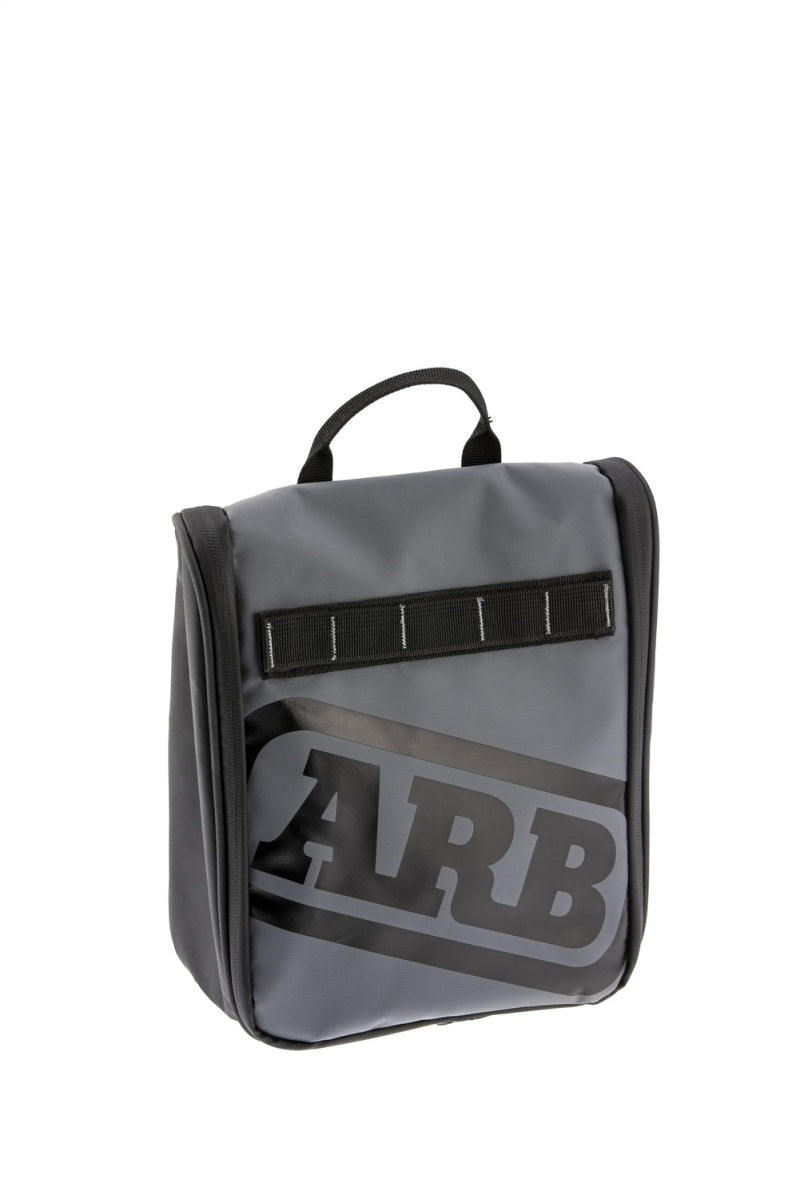 ARB トイレタリーバッグ チャコールフィニッシュ レッドアクセント PVC外装 メッシュポケット ミラー付き