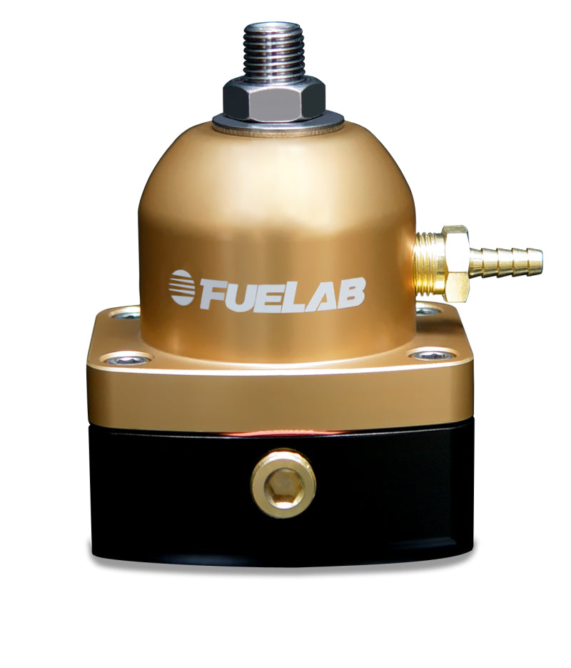 Fuelab 525 キャブレター用アジャスタブル燃圧レギュレーター、インライン、大口径シート、1-3psi（約0.07-0.21MPa）、（1）-6AN イン、（1）-6ANリターン - ゴールド
