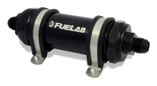 Fuelab 858 インライン燃料フィルター ロングタイプ -10ANイン/アウト 40ミクロン ステンレス チェックバルブ付 ブラック