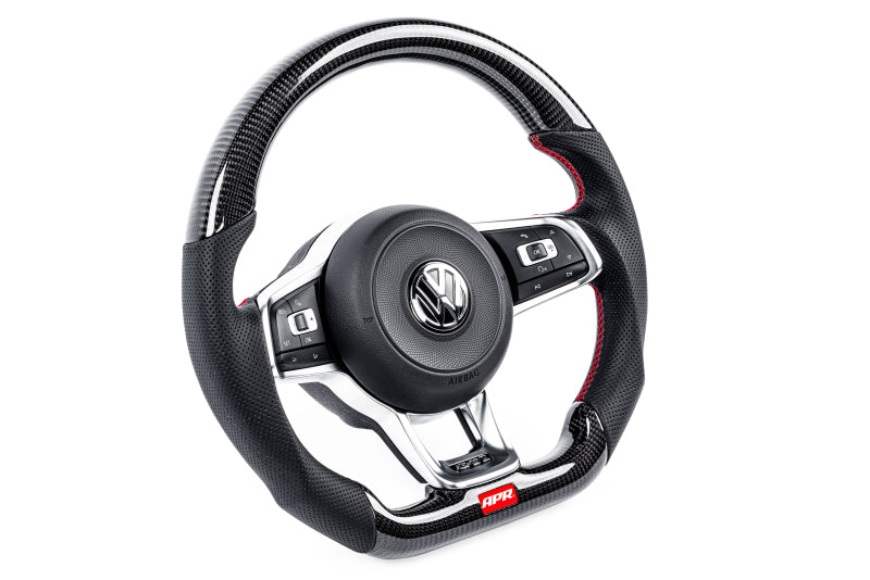 APR 2015-2026 フォルクスワーゲン Golf R/GTI/Jetta (MK7) カーボンファイバー/レッドステッチ ステアリングホイール（パドルなし）