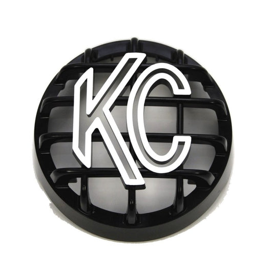 KC HiLiTES 4インチラウンドABSストーングリード ラリー400用（単品）- ブラック ホワイトKCロゴ付き