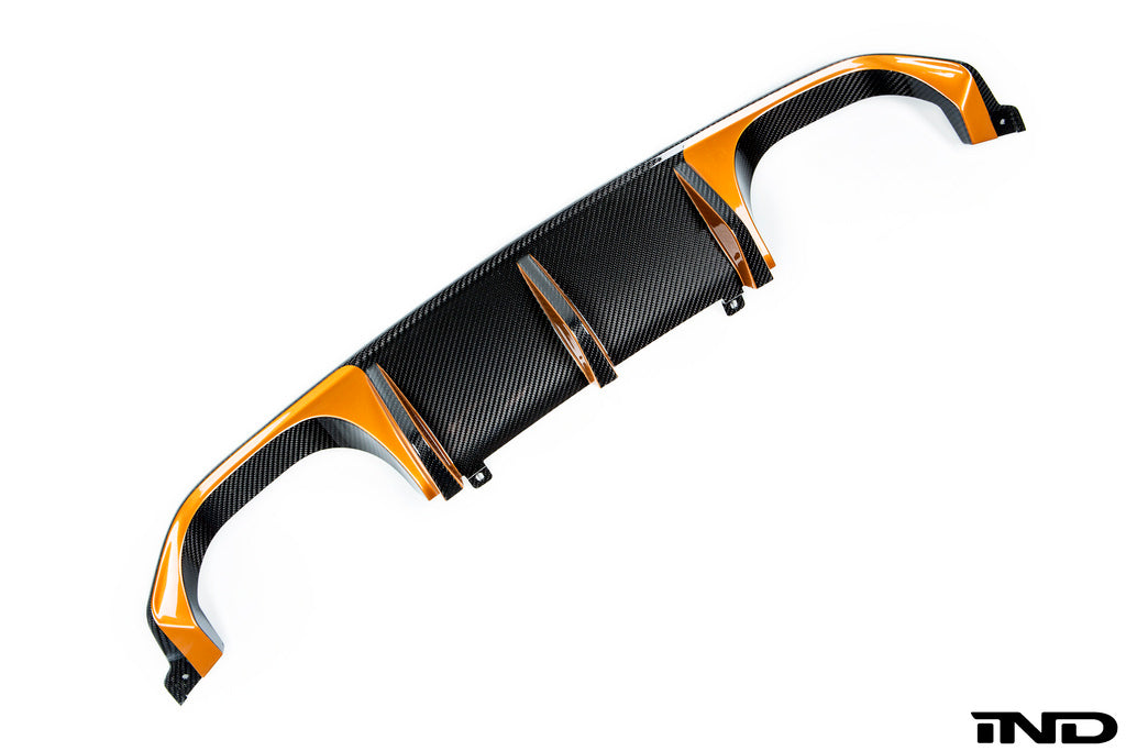 BMW m performance diffuser with custom acid orange paint - iND Distribution