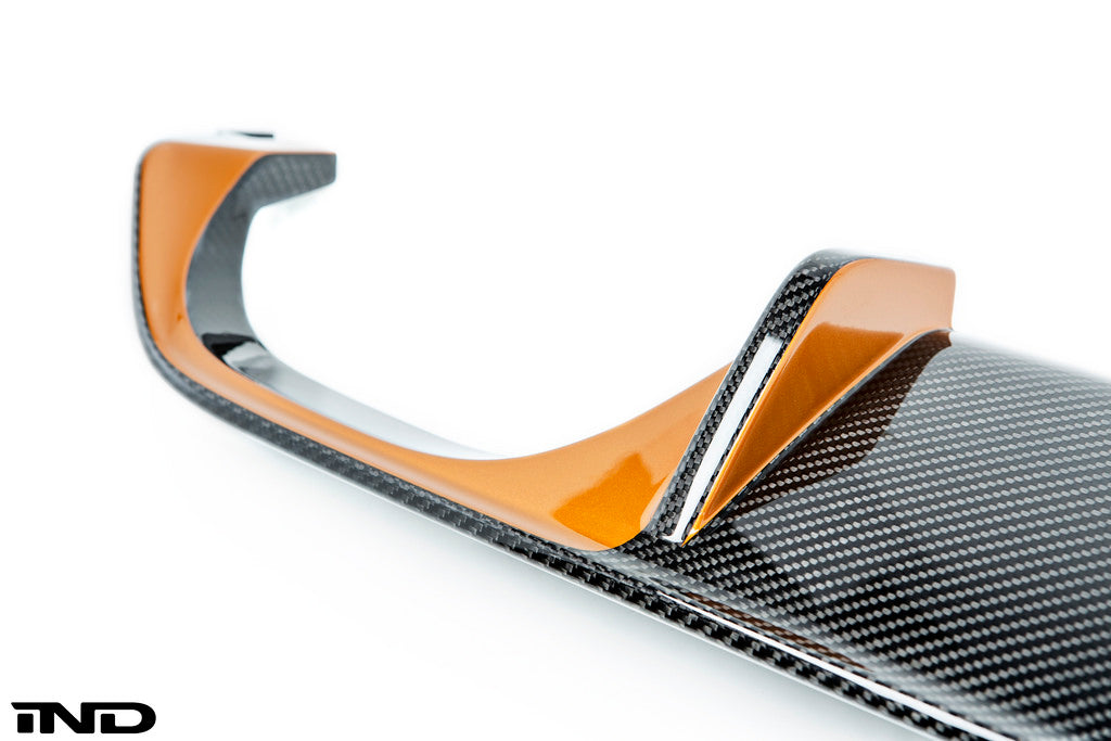 BMW m performance diffuser with custom acid orange paint - iND Distribution