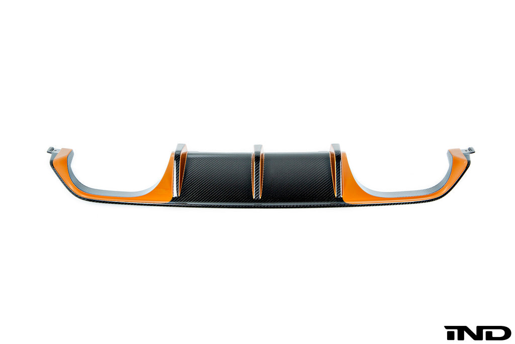 BMW m performance diffuser with custom acid orange paint - iND Distribution