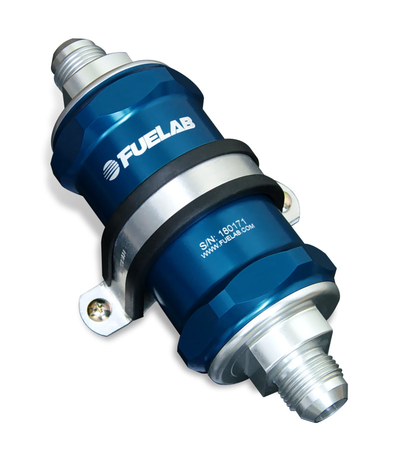 Fuelab 818 インライン燃料フィルター スタンダード -6AN イン/アウト 10ミクロン ファブリック ブルー