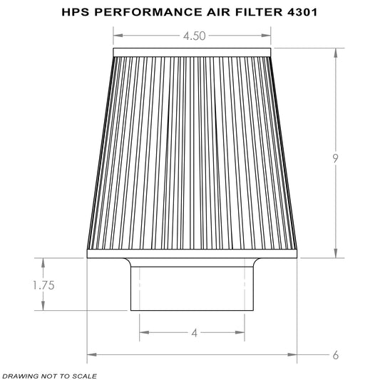 HPS エア フィルター 内径 4インチ(102mm)、エレメント長 9 インチ、全長 10.75インチ(273mm)