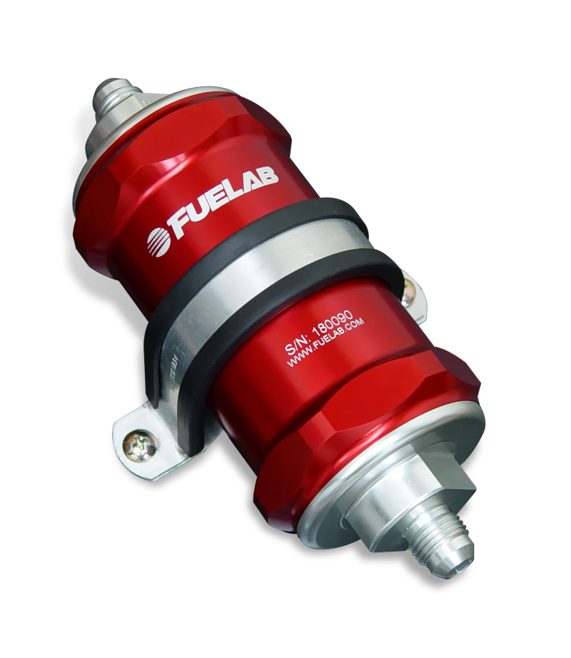 Fuelab 818 インライン燃料フィルター スタンダード -6AN イン/アウト 10ミクロン ファブリック - レッド