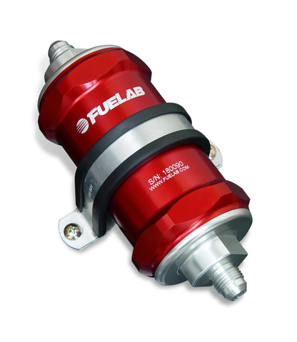 Fuelab 818 インライン燃料フィルター スタンダード -6AN イン/アウト 10ミクロン ファブリック - レッド