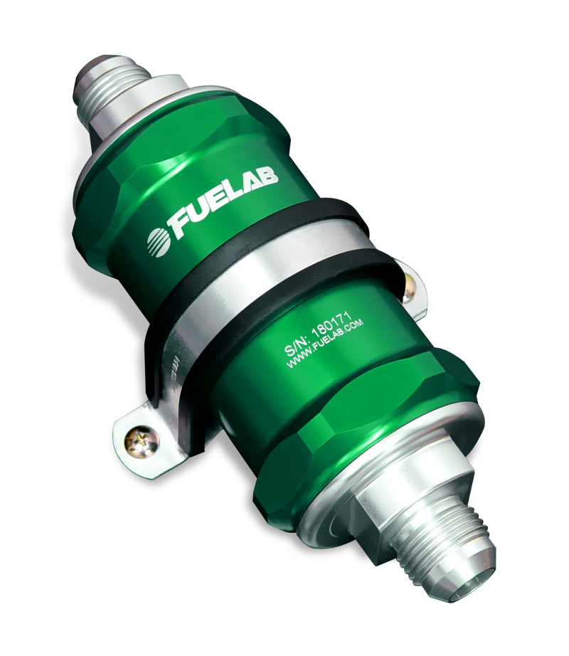 Fuelab 818 インライン燃料フィルター スタンダード -12AN イン/アウト 6ミクロン ファイバーグラス グリーン