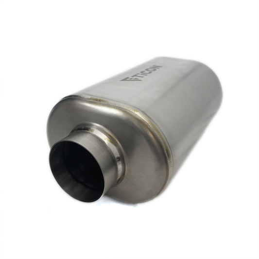 Ticon チタン オーバル レゾネーター 入口/出口3インチ(約76mm) 本体4.5インチ(約114mm) x 6インチ(約152mm) 長さ12インチ(約305mm)