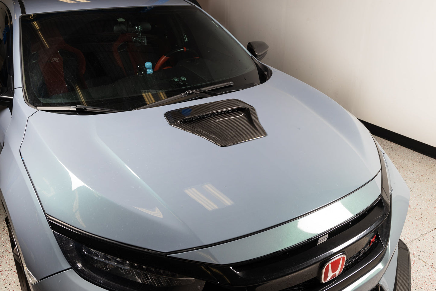 OLM LE カーボンファイバー フードスクープカバー - 2017-2021 ホンダ シビック タイプR