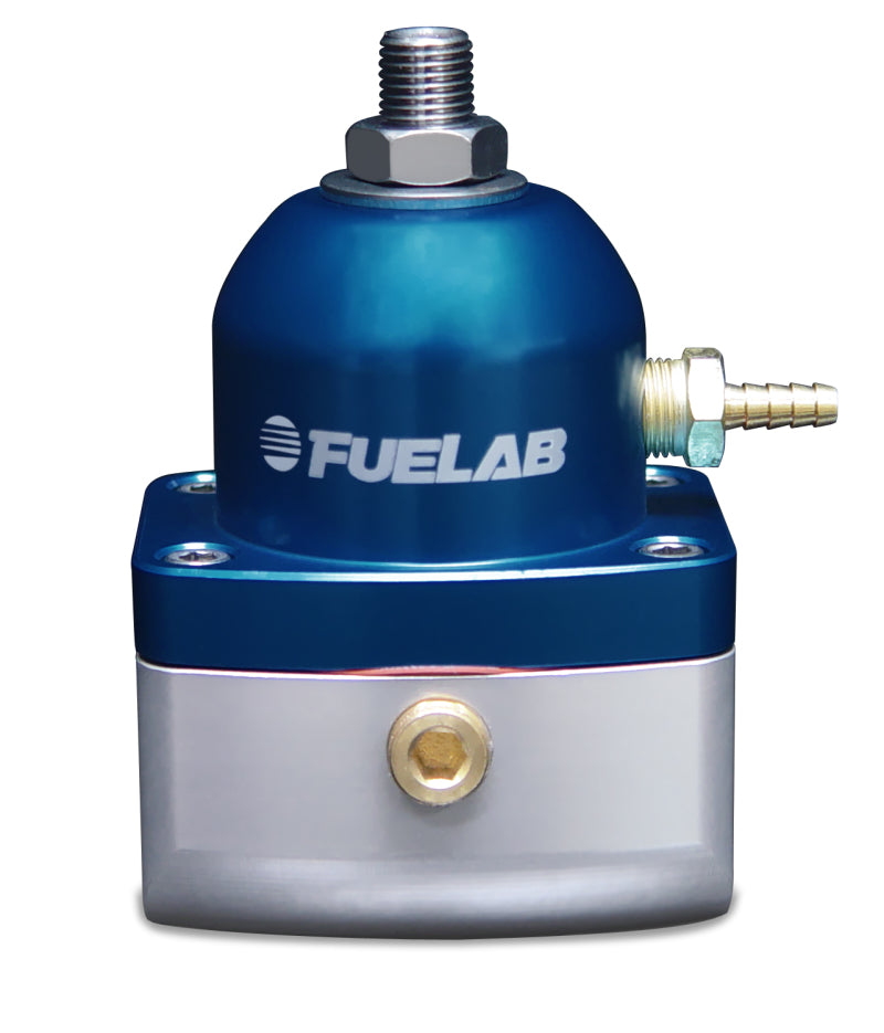 Fuelab 515 インジェクション用アジャスタブル燃圧レギュレーター 25-90 PSI (2) -10AN イン (1) -6AN リターン ブルー