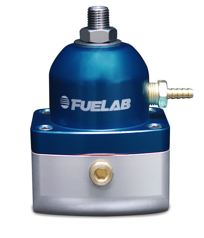 Fuelab 515 インジェクション用アジャスタブル燃圧レギュレーター 大口径シート 25-90 PSI（2）-10AN イン （1）-6AN リターン - ブルー