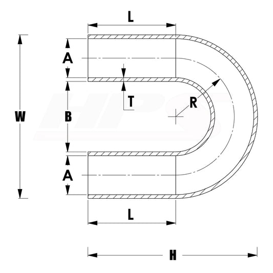 HPS 3/4インチ(19mm) 内径 耐高温 4 層強化シリコン 180 度 U ベンド エルボー カプラー ホース ブラック (19mm 内径)