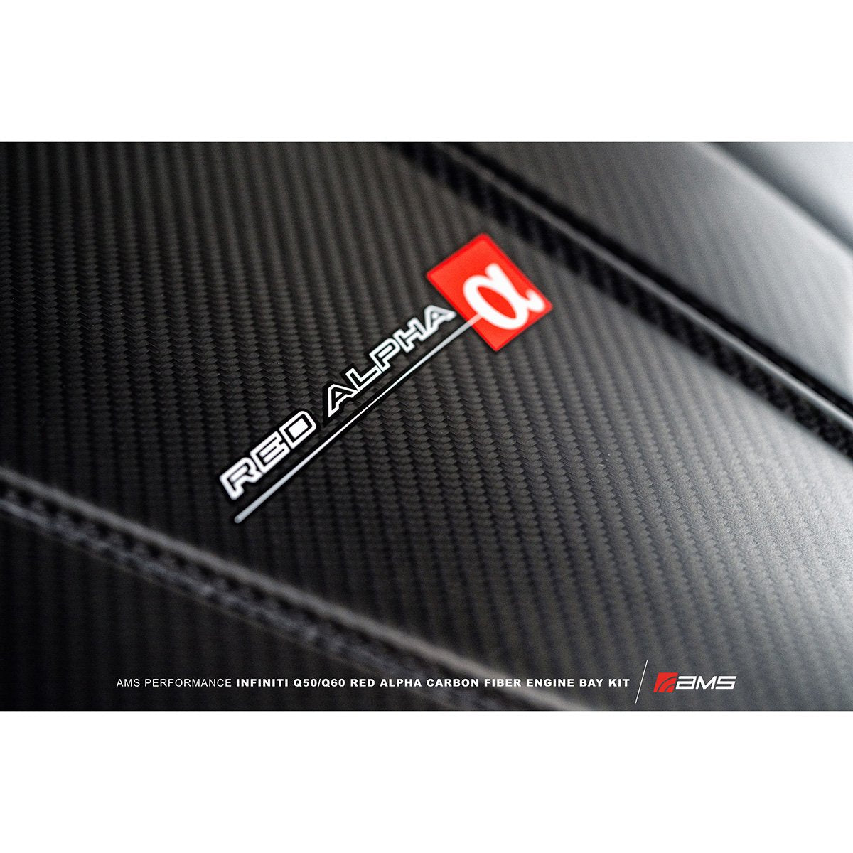 AMS Performance Red Alpha マットカーボン エンジンカバー | 2016-2024 Infiniti Q50/Q60 3.0T (ALP.28.06.0001-1)