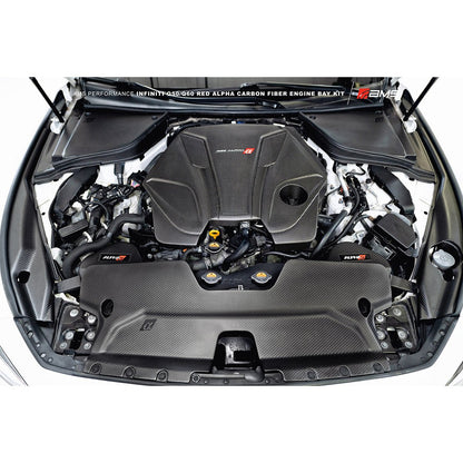 AMS Performance Red Alpha マットカーボン エンジンカバー | 2016-2024 Infiniti Q50/Q60 3.0T (ALP.28.06.0001-1)