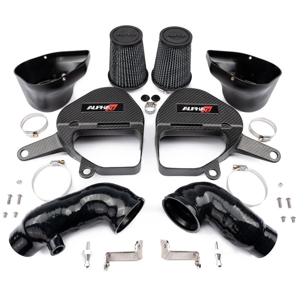 AMS Performance Red Alpha カーボンファイバー コールドエアインテーク | 2016-2024 Infiniti Q50 / Q60 VR30DETT (ALP.28.08.0001-2)