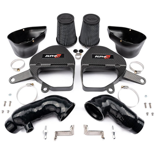 AMS Performance Red Alpha カーボンファイバー コールドエアインテーク | 2016-2024 Infiniti Q50 / Q60 VR30DETT (ALP.28.08.0001-2)