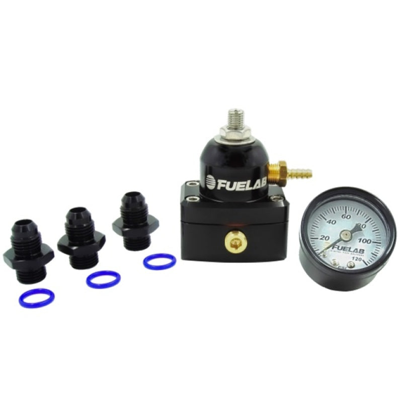 Fuelab 535 インジェクション用アジャスタブルミニ燃圧レギュレーター 25-90 PSI （2）-6AN イン （1）-6AN リターン （3）-6AN ORB ゲージ付キット