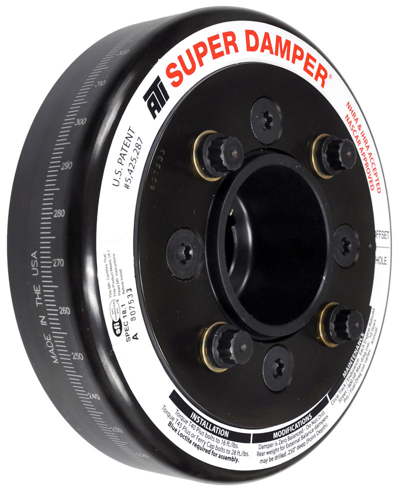 ATI ダンパー - 6.325インチ（約160.7mm） - スチール製 - Ford スモールブロック & 6シリンダー用 - 4ボルト 純正タイプ - 長さ3.35インチ（約85.1mm） - Cタイミング - 3リング