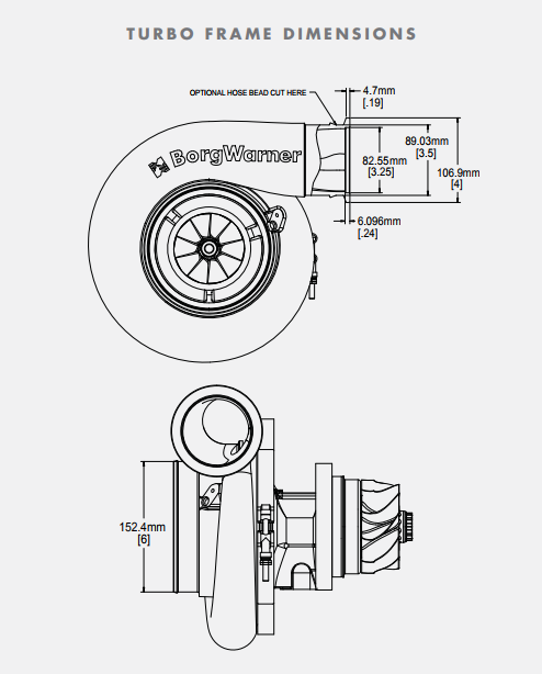 Borg Warner S500SX-E ジャーナル ベアリング スーパー コア ターボ アセンブリ T6 フランジ