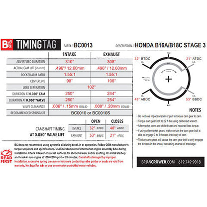 Brian Crower ステージ 3 カムシャフト |複数の Acura/Honda 適合品 (BC0013)