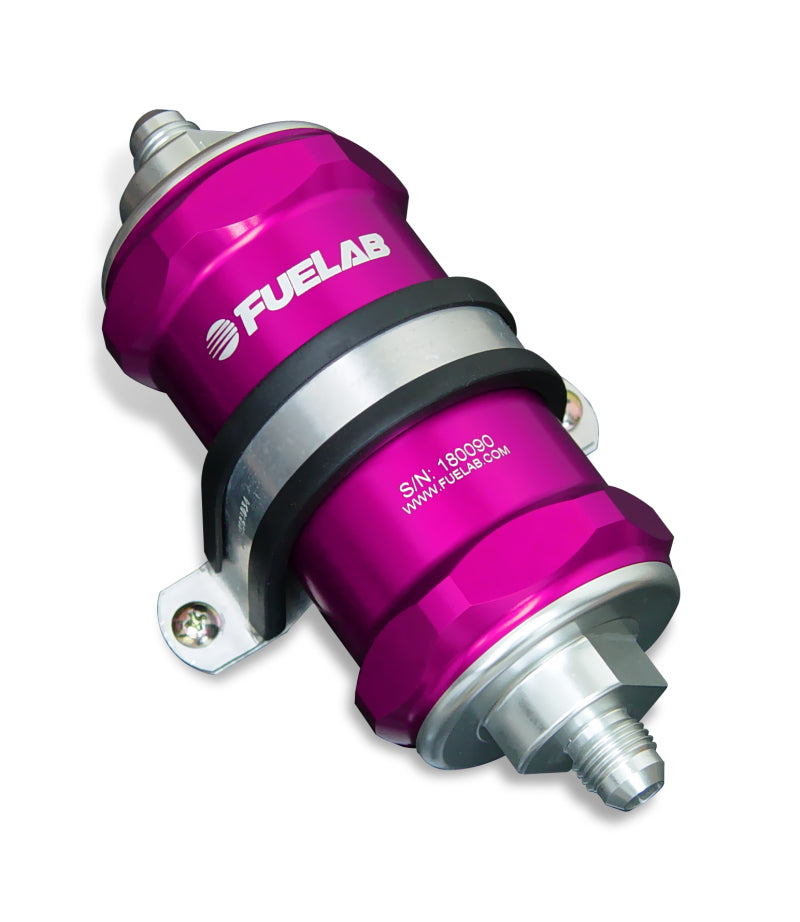Fuelab 818 インライン燃料フィルター スタンダード -8AN イン/アウト 10ミクロン ファブリック - パープル