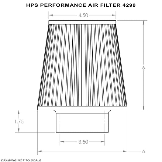 HPS エア フィルター 内径 3.5インチ(89mm)、エレメント長さ 6インチ(152mm)、全長 7.75インチ(197mm)
