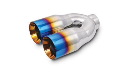 Vibrant ステンレス デュアル丸型マフラーカッター 内径2.5インチ(約64mm) 外径3.5インチ(約89mm) ダブルウォール ストレートカット 焼きチタンカラー