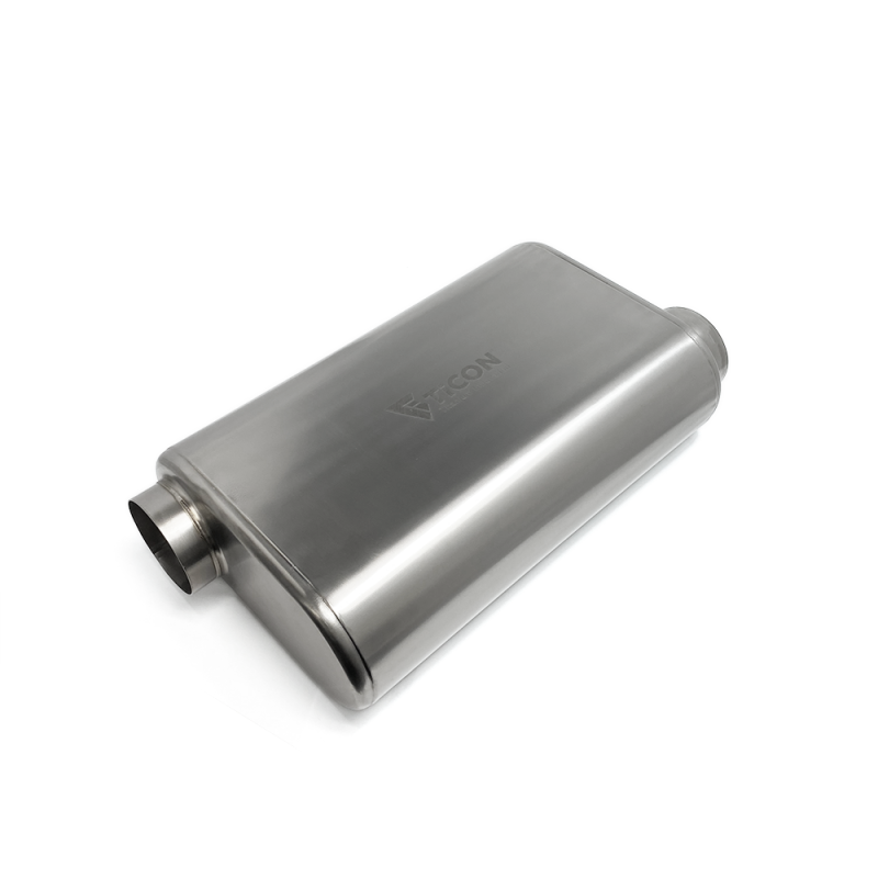 Ticon チタン 薄型オーバルマフラー オフセットイン/オフセットアウト 入口/出口2.5インチ(約64mm) 全長17インチ(約432mm)