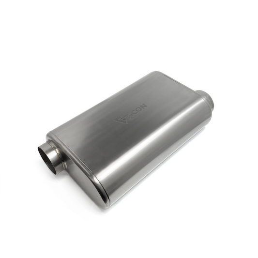 Ticon チタン 薄型オーバルマフラー オフセットイン/オフセットアウト 入口/出口2.5インチ(約64mm) 全長17インチ(約432mm)