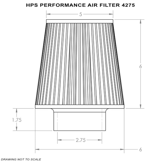 HPS エア フィルター 内径 2.75インチ(70mm)、エレメント長 6インチ(152mm)、全長 7.75インチ(197mm)、HPS-4275