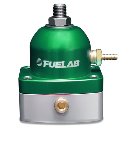 Fuelab 515 キャブレター用 アジャスタブル燃圧レギュレーター 大口径シート 1-3 psi（約0.07-0.21MPa）(2) -6AN イン、(1) -6ANリターン グリーン
