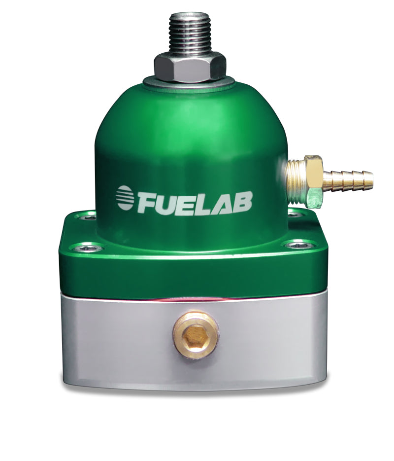 Fuelab 525 インジェクション用アジャスタブルインライン燃圧レギュレーター 90-125 PSI (1) -6AN イン (1) -6AN リターン グリーン