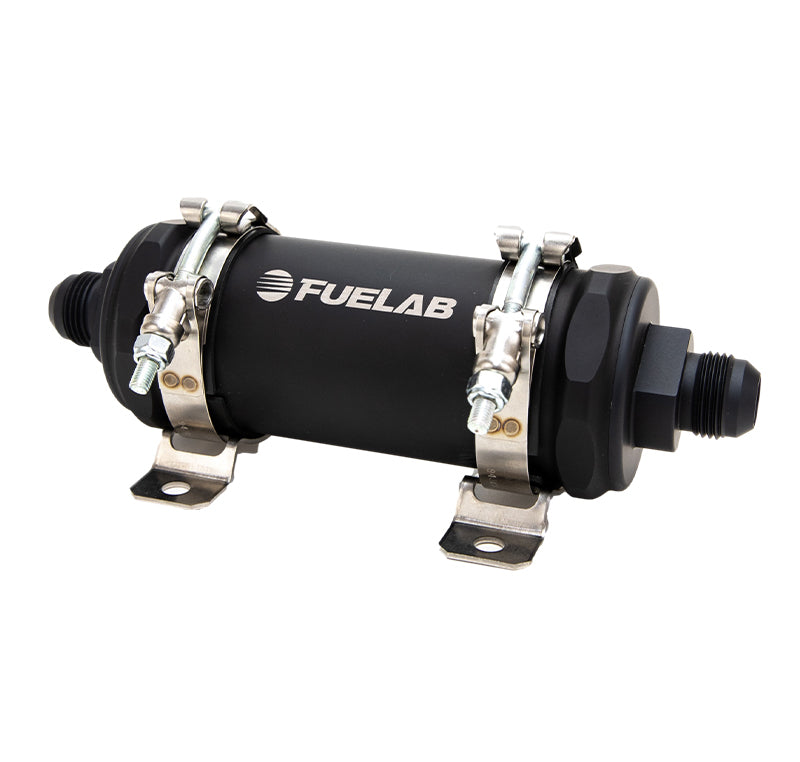 Fuelab PROシリーズ インライン燃料フィルター（10gpm）-10AN イン／-12ANアウトレット 40ミクロン ステンレス マットブラック